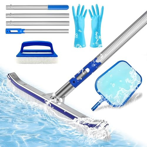 Poolbürste,Pool Reinigungsset 43cm,Pool Reinigungsbürste,mit Schwammbürste,Schwimmbecken-Skimmernetz,Pool Kescher,Handschuhe,Schwimmbad Bürste,für Pool,Whirlpools und Teichreinigung.