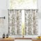 TOPICK Leinen Scheibengardinen 2er Set H90xB65(cm) Blumen Küchenvorhänge Kurz Bedrucktem landhausstil Bistrogardine Halbtransparent Gardinen Fenster Vorhänge für Wohnzimmer Grau auf Beige