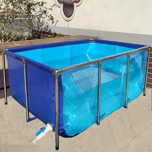 Laghetto per Piscina, con Pannello di visualizzazione Trasparente e valvola di Scarico, Tela in PVC con Telaio in Acciaio per laghetti, Acquario, Koi (140 * 140 * 35cm)