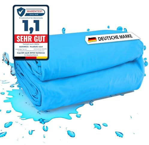 SAXONICA Poolfolie SonaLiner Rund für Rundpool in verschiedenen Größen und Farben geeignet für Stahlwand Rundbecken (blau, Ø 450 x 120 cm | 0.8 mm | Einhängebiese)