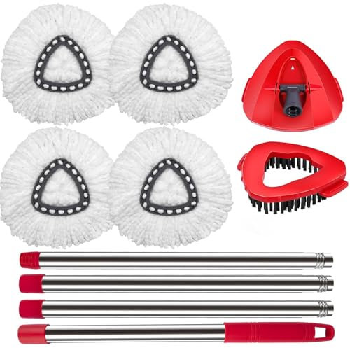 Spin Mop Lot de 4 têtes de Rechange pour Balai à Franges O Ceda et Viled EasyWring 1 Tank System, 4 têtes de Balai à Franges Blanches, 1 Brosse, 1 Jeu de poignée et 1 Base