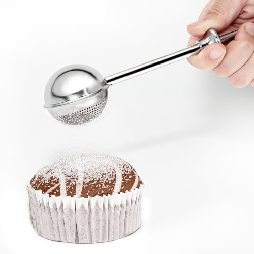 Sugar Shaker, Powdered Sugar Shaker Duster with 18/8 Stainless Steel Fine Mesh Dispenser Sugars and Spring Operated Handle for Sugar and Spices XVBITOR