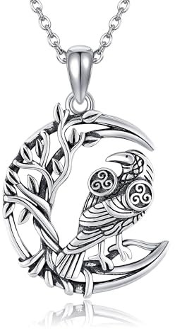 ONEFINITY Raven Necklace 925 Sterling Silver Crow Pendant with Tree of Life Necklace Viking Raven Gothic Jewellery Gift for Women Men