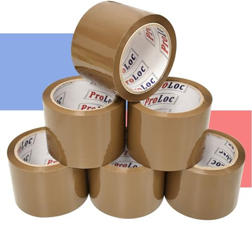 ProLoc Extra Wide Packaging Tape (72mm x 66m) - Pick Colour & Qty - 3 inch Wide Ultra Strong Packing Tape with Sticky & Secure Seal for Packing Large & Heavy Boxes and Moving House (Brown, 6 Rolls)
