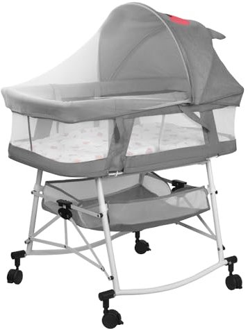 Sinbide Babybett, Beistellbett Baby mit Matratze, 3 in 1 Babybett, ab Geburt bis 3 Jahre, Leicht zu Tragen