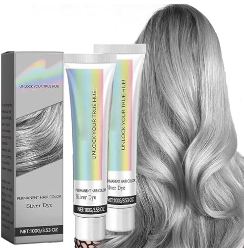 Tinte para el cabello con extracto de esencia natural 2 en 1, tinte para el cabello gris plateado, tinte para el cabello en crema natural, no dañino, apto para todo tipo de cabello (2 piezas)