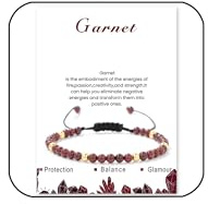 Hernin Bracelets de Pierres Naturelles pour Femmes 4mm Naturelle Bracelet avec Perles en Or Bracelet Naturel Réglable avec Corde Tressée pour Femmes Hommes (Grenat)