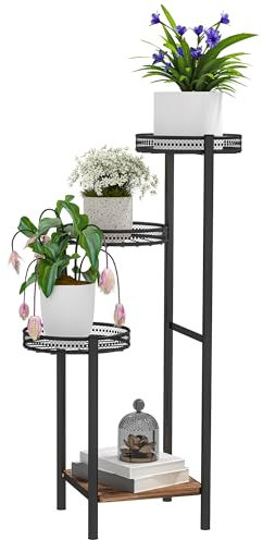 Outsunny Soporte para Plantas de 4 Niveles Estantería para Plantas para Esquina Soporte de Acero Soporte para Macetas Interior y Exterior 25x25x80 cm Negro