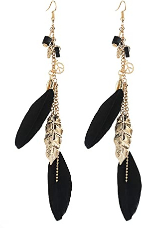 fdsmall Faux Feder Ohrringe Böhmische Fransen Ohrringe Quaste Lange Tropfen Dangle Ohrringe Set Ethnische lange bunte Feder Fringe Ohrringe für Frauen