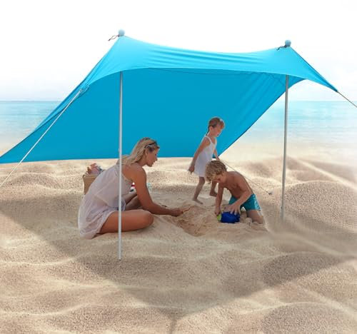 JAICOM Tiendas de Playa, 2.1m x 2.1m Parasoles, UPF50+ Protección UV con Barra de Soporte de Aluminio Refugio de Playa Portátil para Playa, Camping, Patio, Pesca