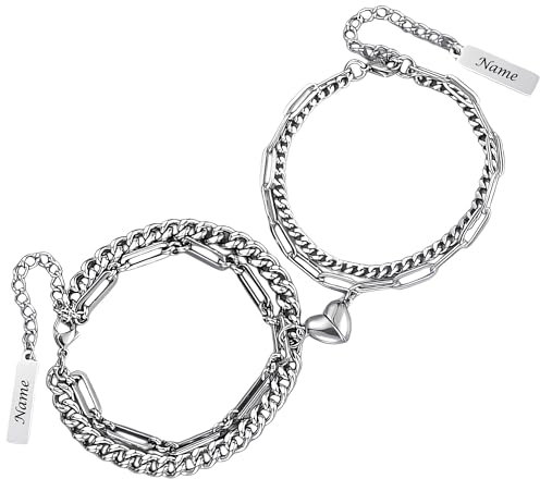 Partnerarmbänder mit Gravur | Personalisierte Armbänder | Armband mit Gravur | Freundschaftsarmband | Pärchen Armband | Personalisierbares Partnerarmband | Edelstahlarmband mit Magnet