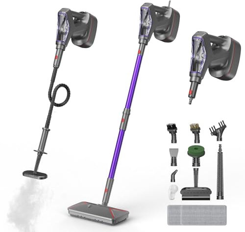 WVSAW Heavy Duty Power Steamer 3-in-1 Steam Mop and Handheld Steam Cleaner for Home, Garage, Workshop, Hardwood, Tile, Walls, Grout, Windows, Furniture, Deck, with Wall Mount and Cord Storage