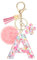 JSRQT Portachiavi con Iniziale A Rosa per Donne Ragazze, Nome Portachiavi Lettere dell'alfabeto in Resina a Fiore con Ciondoli a Pompon, Carino Ciondolo alla Moda Key Chain per Borse e Zaini