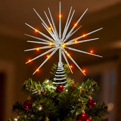 Estrella para árbol de Navidad con 20 luces LED, punta de árbol de Navidad, estrella decorativa para árbol de Navidad, decoración de árbol de Navidad, Christmas Tree Topper, punta de rayo de estrella