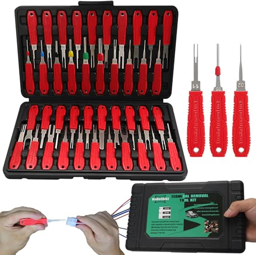 XLWJBES Terminal Removal Tool Kit - 41pcs Electrical Pin Removal Tools | Automotive Depinning Tool Kit with Blow-Molded Case for Most Connector, Red