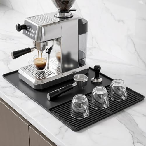 Zourglow Coffee Machine Mat, 60 x 40 cm Silicone Coffee Mat, Black
