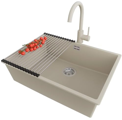 PRIMAGRAN Granitspüle ab 70er Unterschrank + Küchenarmatur, 66x47cm