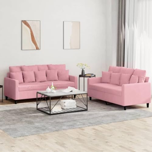 Frdhee Boneless Couch, 2-TLG. Sofagarnitur mit Kissen Rosa Samt Schlafcouch Klein für Wohnzimmer Schlafzimmer Wohnung