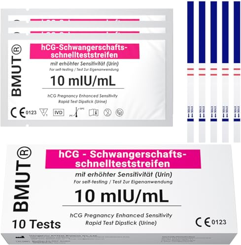 10x Schwangerschaftstest – 10 mIU/ml Hochsensitiver Frühtest – Frühe hCG-Erkennung – 10er Set Teststreifen – Präzise Ergebnisse & Einfache Anwendung als Ultrafrühtest (Selbsttest)