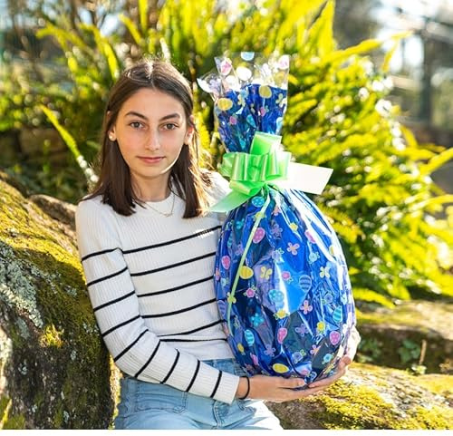Huevo de Pascua Gigante con chuches y Sorpresa (Incluye Huevo de Chocolate de 150 gramos y todas las chuches en el interior) (Huevo Azul)