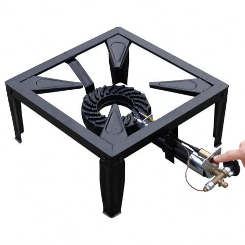 SOLEILUX Fornellone con Piezo e Termocoppia a Gas GPL 40x40 cm 4 Piedi 7,5 kW - Bruciatore Ø170 mm