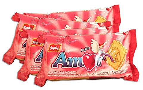 PACK de 4 paquetes de Galletitas AMOR de BAGLEY. Galletitas Dulces rellenas sabor a almendras.