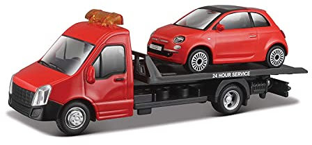 Burago Camión grúa remolque con coche para rescate, Diseño detallado y realista, Escala 1:43, Modelo aleatorio, 4 colores surtidos, Metal y plástico resistente, Recomendado a partir de 3 años (78042)