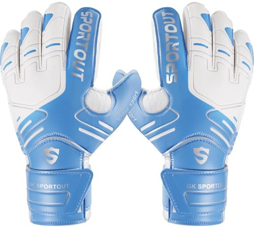 SPORTOUT Youth Adult Goalie Goalkeeper Gloves,Strong Grip for The Toughest Saves, With Finger Spines to Give Protection to Prevent Injuries (8, Blue)