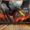 JAWO Fantasy World Wandteppich, mittelalterlicher roter Drache und Mythologie des menschlichen Krieges, Dekoration für Schlafzimmer, Wohnzimmer, College Wohnheim, 183 x 152 cm
