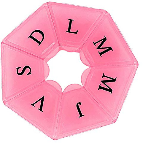MovilCom® Pastillero semanal español transportable 7 compartimentos 7 días pastillero organizador semanal 1 toma diaria, estuche planificador semanal de pastillas-Rosa