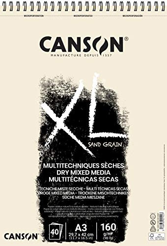 CANSON XL® Sand Grain, naturfarbener Zeichenblock mit sandpapierartiger Oberfläche, DIN A3, 40 Blatt, 160 g/m²