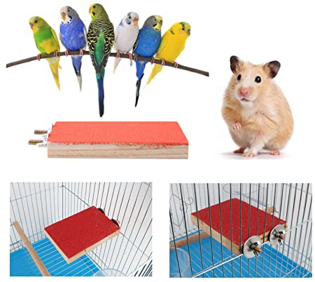 Colorido Soporte para Percha de pájaro Plataforma Loro rectángulo Patio de Juegos Pulido Juguetes de Ejercicio Limpio para Loro hámster Ardilla(Tornillo Lateral Corto Rojo)