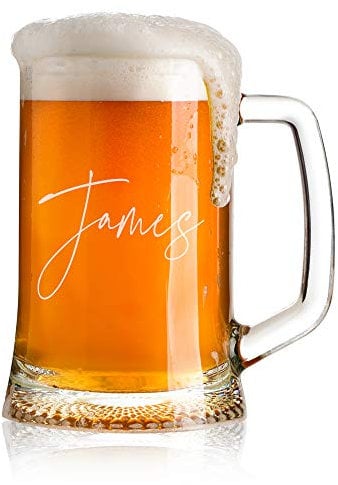 ukgiftstoreonline Personalised Name Script Font Birthday Beer Tankard Glass Gift for Him