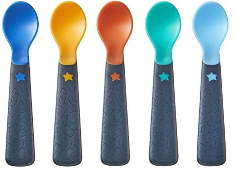 Tommee Tippee Easigrip Self-Feeding Weaning Spoons, Pack of 5, Acier inoxydable