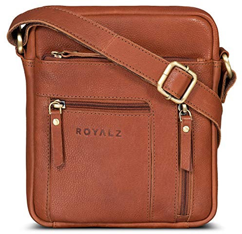 ROYALZ 'Dallas' Kleine Umhängetasche Herren Leder - Männer Schultertasche Echtleder im Vintage Look - Mini Ledertasche ideal für Alltag und Freizeit, Farbe:Texas Braun