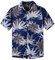 Spring&Gege Jungen Kurzarm Hawaiihemd Cartoon Print Unisex Button Down Lustig Shirts, Dunkelblaue Blätter, 128-134