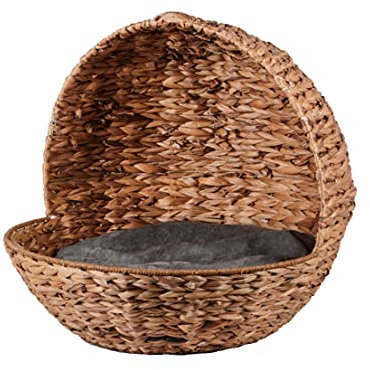 Haustierkorb rund/halbkugel offen Natur mit Kissen grau Ø 58 cm