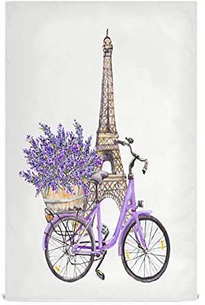 Mnsruu Violettes Küchentuch, Motiv: Paris, Eiffelturm, Frankreich, Lavendel, Blume, Küchentücher, Geschirrtuch, Geschirrtuch, Geschirrtücher, super saugfähig, weich, 71 x 46 cm