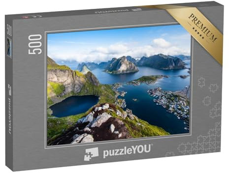 puzzleYOU: Puzzle 500 Teile „Blick auf atemberaubende Berge der Lofoten, Norwegen“ – aus der Puzzle-Kollektion Norwegen, Skandinavien