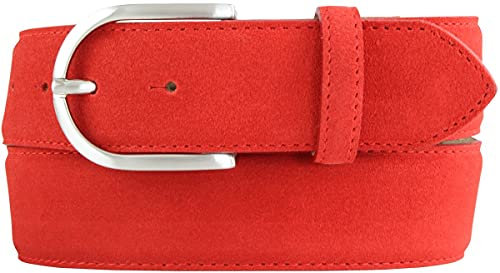 BELTINGER Damen-Gürtel aus Veloursleder 4 cm | Velour-Gürtel für Damen 40mm | Wildleder-Gürtel 4cm mit runder Gürtelschnalle | Rot 120cm