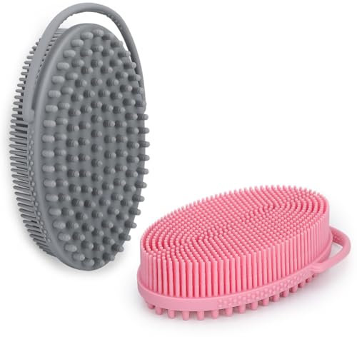 FREATECH Lot 2 Brosses pour le Corps en Silicone –Poignée à Boucle Intégrée, Double Face, Exfoliant pour le Nettoyage et le Massage en profondeur, Facile à Tenir et à Accrocher,Hygiénique et Durable
