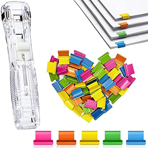 Catelves 50 Stück Klammernspender, Reusable Creative Stapler, Papierklammern, Mini Push Hefter Set mit, Wiederverwendbare Heftklammern zum Fixieren Losem Blattpapier