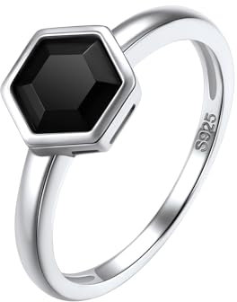 Silvora 925 Sterling Silber Damen Ring Schlichter Dünner Zirkonia Ring mit Schwarzem Hexagon Zirkon 7mm breit im Facettiert Prisma Geschnitten Ringgröße 57(18.1) für Ehering Trauring Memoire Ring