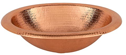 18 Wide Rim Oval Self Rimming Hammered Copper Bathroom Sink in Polished Copper