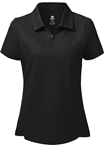 MoFiz Damen Poloshirts Kurzarm Baumwolle Polohemden Arbeit Polo Sommershirts Top Schwarz M