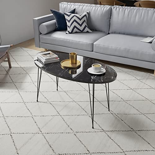 [en.casa] Couchtisch Skævinge Beistelltisch 43 x 90 x 50 cm Kaffeetisch aus Spanplatte und Metall Sofatisch für Wohnzimmer Schlafzimmer Marmor, schwarz