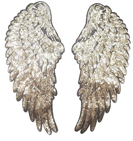 Wambere 1 Paar Pailletten Aufnäher Bügelbild,Aufnäher Bügelbild Aufbügler Bügeleisen auf Patches Applikation Engel Flügel Muster für DIY Basteln Kleider Jeans Pullover Weihnachtsschmuck,Gold