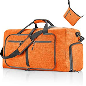 CORIOS Reisetaschen Duffle Bag für Herren/Damen 85L Faltbare Sporttasche Fitnesstasche Schwimmtasche Handgepäck mit Schuhfach Kabinenreisetasche Weekender Übernachtung Tasche Trainingstasche Orange
