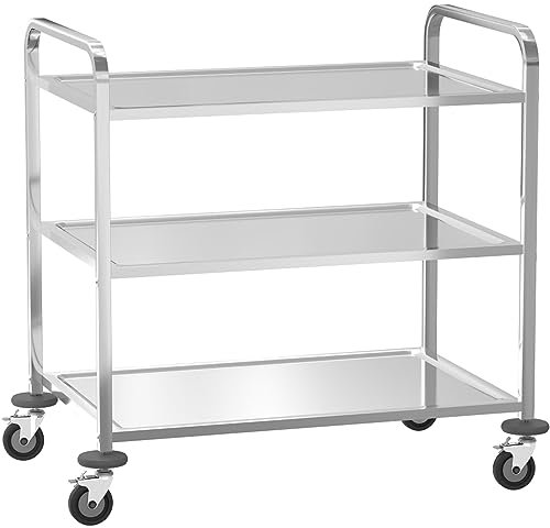 BLV servierwagen Edelstahl 3 böden mit Rollen,küchenwagen Edelstahl Küchen rollenwagen für Hotels, Krankenhäuser, Schulen (75 * 40 * 83CM)