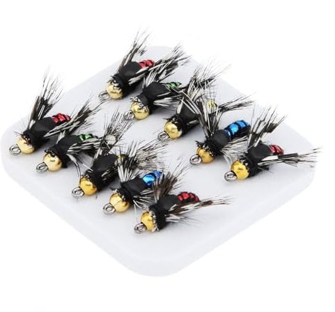 OriGlam 10pcs Fly Fishing Lures Kit - Handmade Lures Assortment with Artificial Bait Hooks for Bass, Trout, Salmon